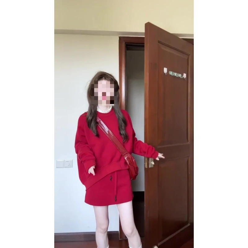 韩系2025设计感小众套装休闲百搭洋气小众长袖上衣高腰a字半身裙