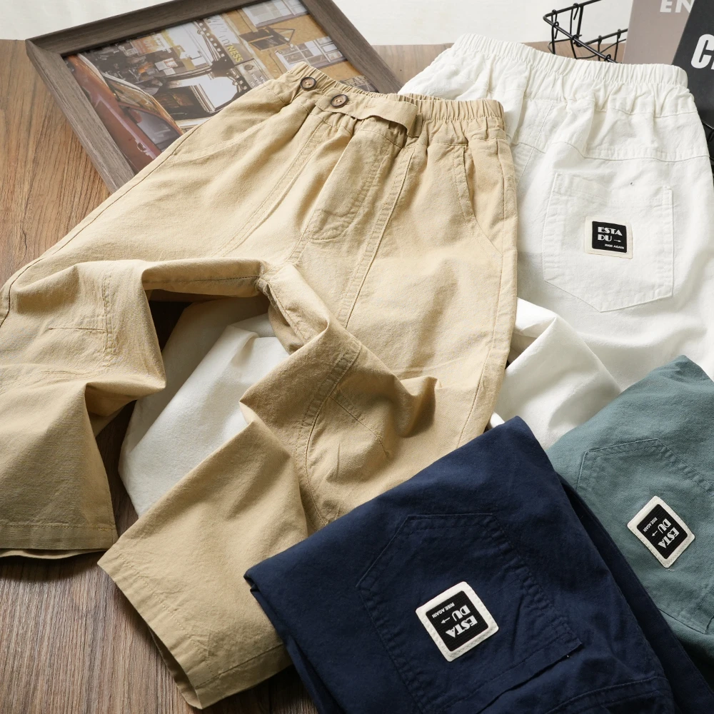 夏季新款儿童时尚纽扣拼接休闲裤薄款男童百搭阔腿长裤S997