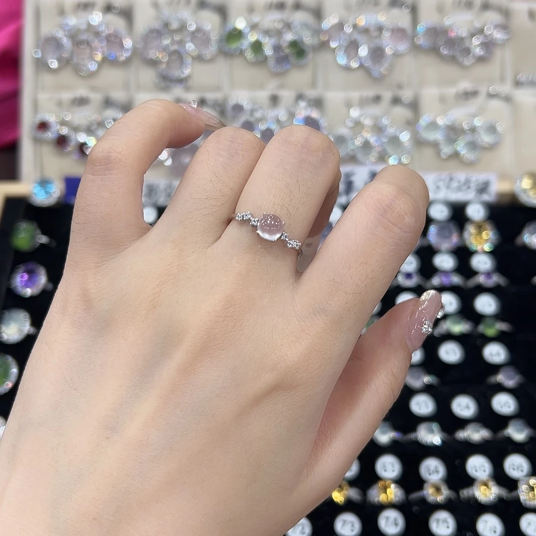 白***筒戒指银S925镶嵌芙蓉石