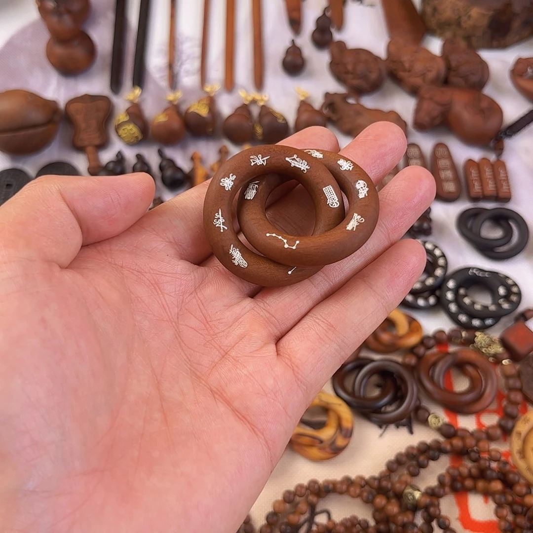 木枣木镶嵌银五路财符包邮