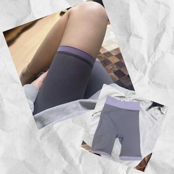 五分骑行鲨鱼裤夏款透气中款打底裤拼色腰运动健身芭比裤