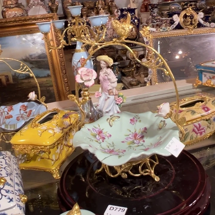 陶瓷铜配瓷高36厘米直径27厘米摆件收纳