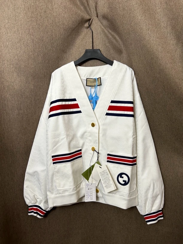 99新 GUCCI/古驰 古驰白色满印休闲v领外套99新
