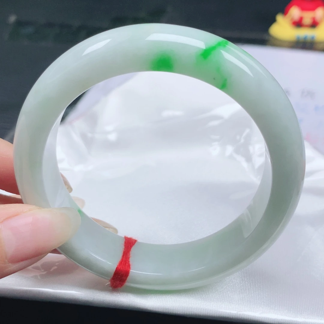 翡翠未镶嵌手镯翡翠58.2白底青飘阳绿正圈