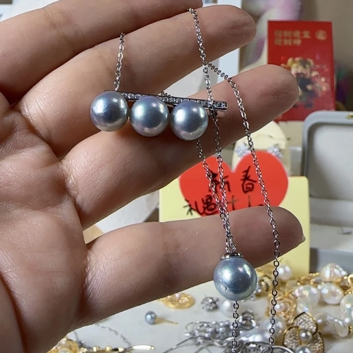 海水珍珠卡9左右真多麻后面有瑕疵已知银S925镶用****7