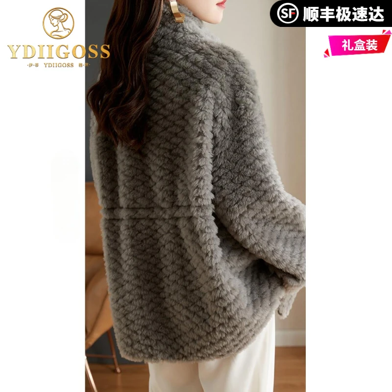 伊蒂格世2025新款韩版高端颗粒羊羔毛外套冬季时尚加厚毛呢大衣
