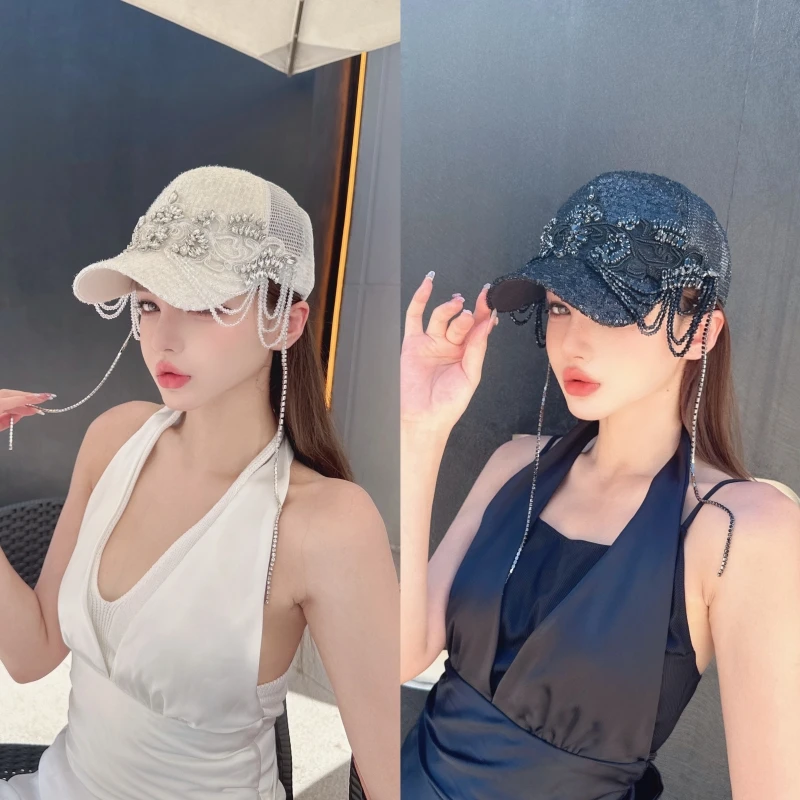 原创复古巴洛克高颅顶球帽蕾丝皇冠流苏珠钻透气鸭舌帽