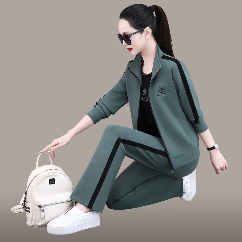 跑步休闲春秋洋气三件套运动春季女士女户外大码2025显瘦宽松新款