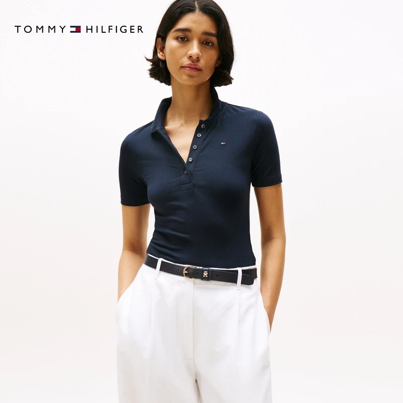 【修身五粒扣】Tommy夏季女商务休闲通勤微弹翻领短袖T恤POLO 38832