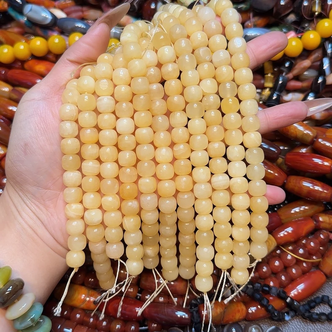 玛瑙/玉髓未镶嵌珠宝半成品天然石老行黄玉短条10mm