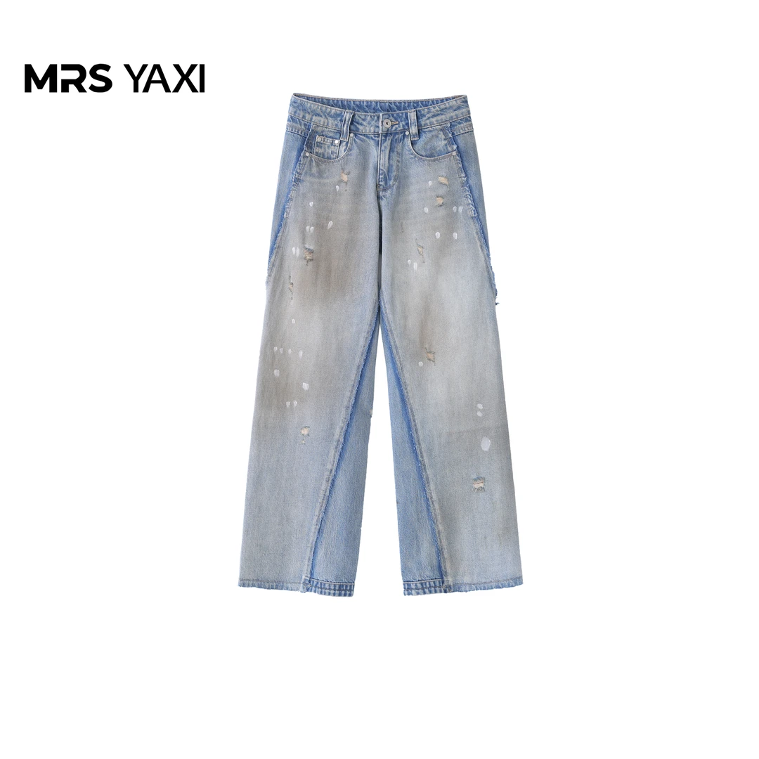 Mrsyaxi泼墨小众设计款牛仔裤YX5093024