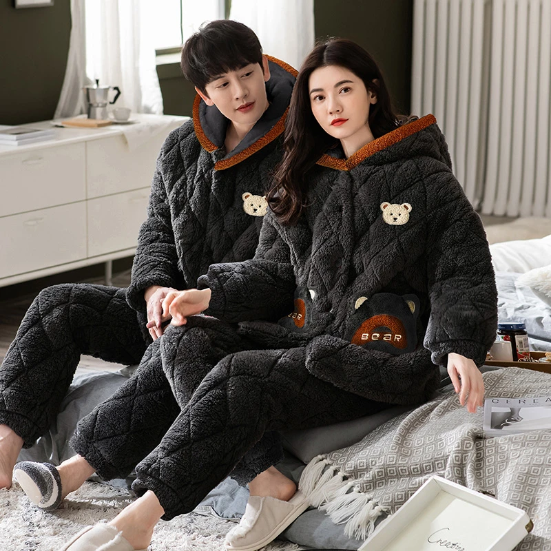 【造福鸟】2025冬季新款女士夹棉睡衣可爱甜美风保暖连帽家居服套装