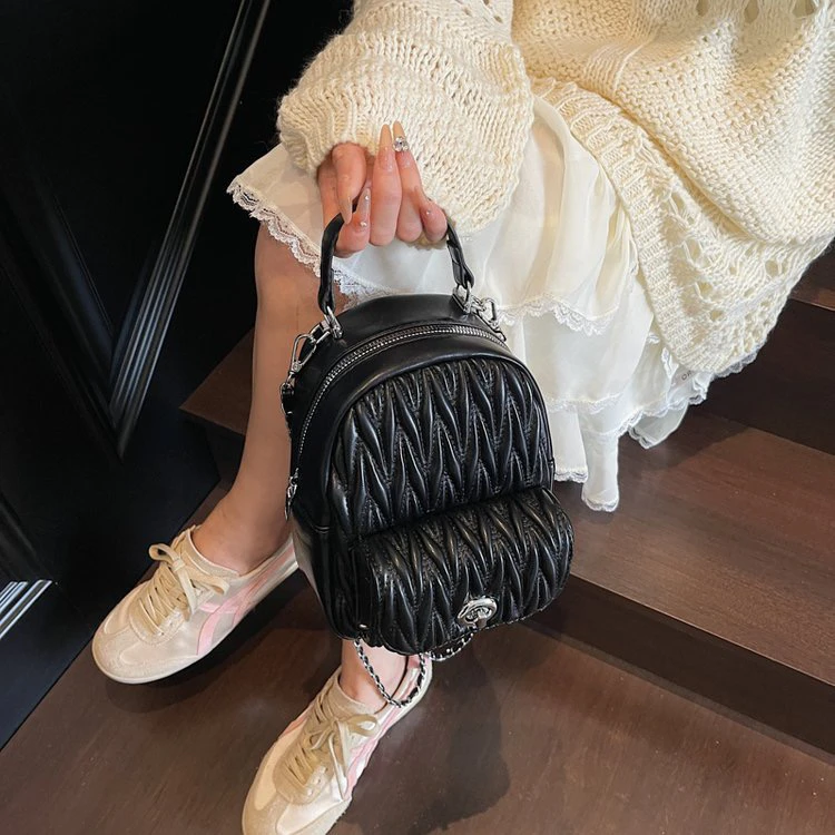 银色超火小香风迷你链条双肩包包女式2025新款高级感轻奢小众背包