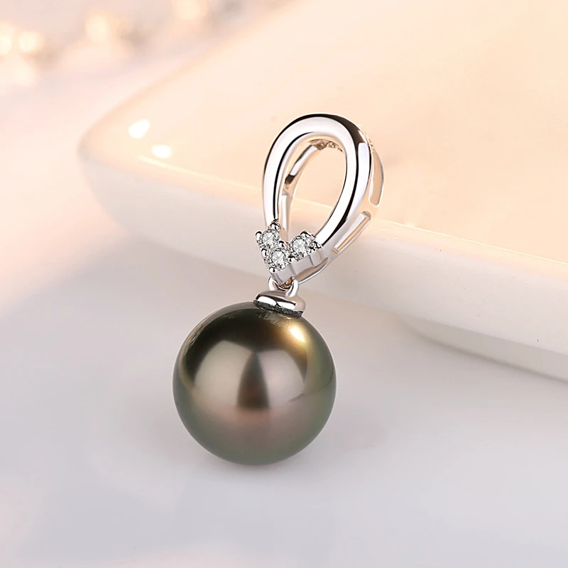 大溪地海水珍珠项链18k金镶钻石强光带钻黑色珍珠精致坠链百搭