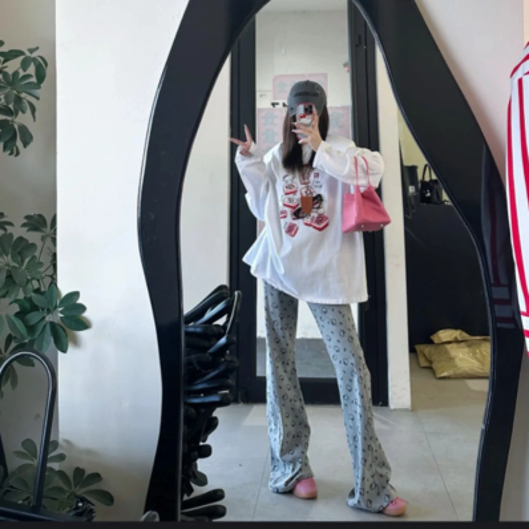 春季新款【恭喜发财】长袖宽松遮屁屁男女同款直角肩T恤长袖