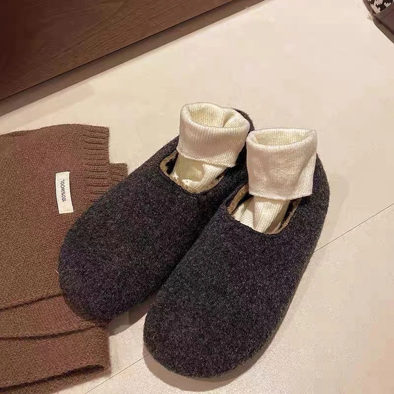 毛呢版复古森系勃肯鞋女秋厚底懒人软底软面毛毛博肯-13