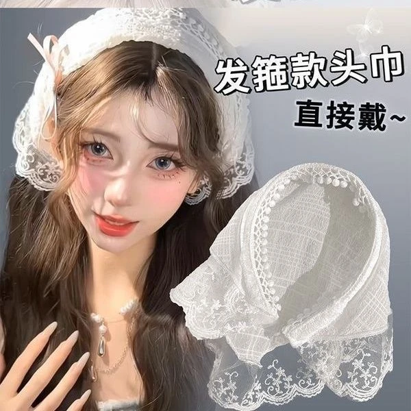 法式新款田园头巾甜美薄款春夏发箍蕾丝包头三角碎发压发头箍网红