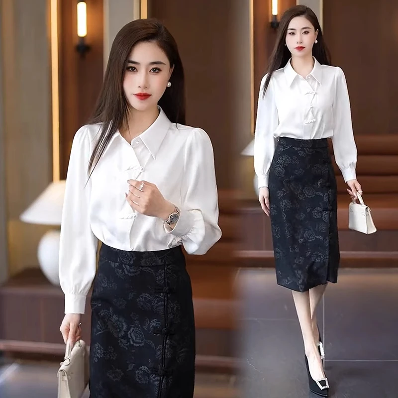 拉夏贝尔新中式国风气质衬衫女2025夏新款时尚洋气半身裙两件套女