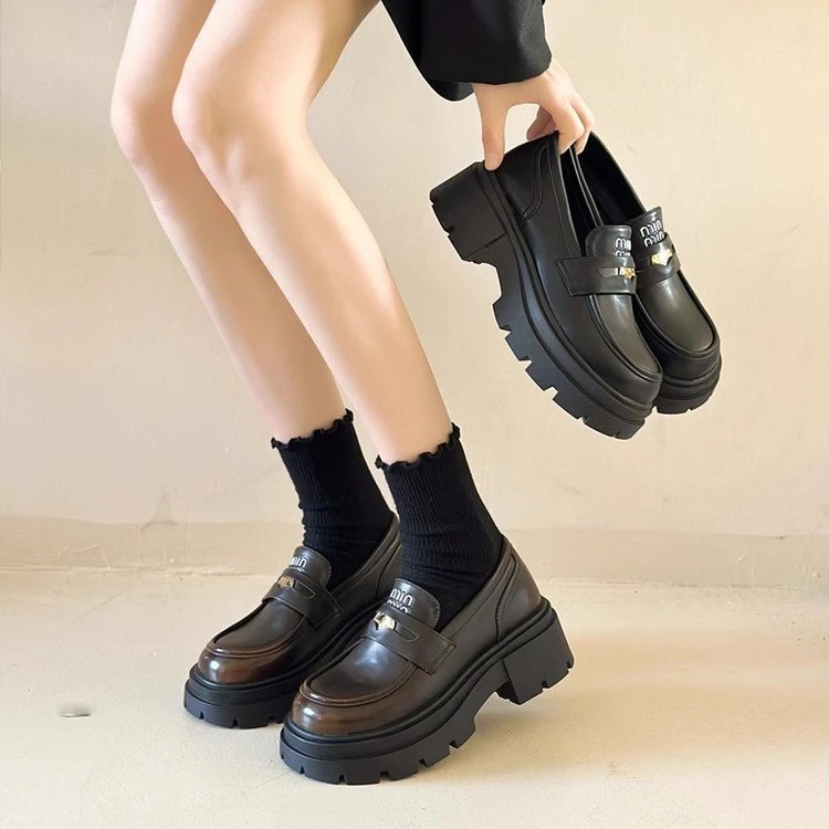 英伦风松糕厚底小皮鞋女2025年春秋季新款时尚复古单鞋一脚蹬乐福