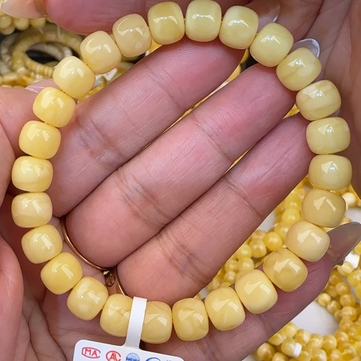 未镶嵌蜜蜡手链奶白老型手串