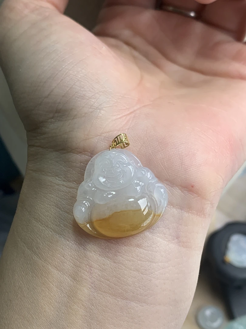 31天然缅甸翡翠A货黄翡佛公吊坠女生尺寸22.5*24.3*5.3气质时尚