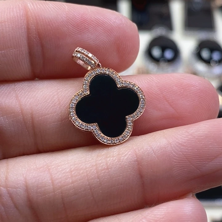 翡翠颈饰18K金镶嵌缅甸天然翡翠墨翠