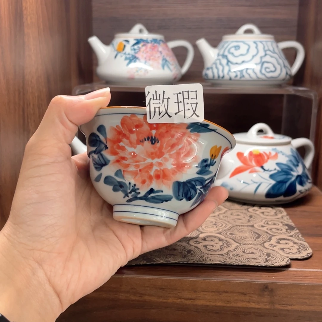 釉下手绘茶具微瑕