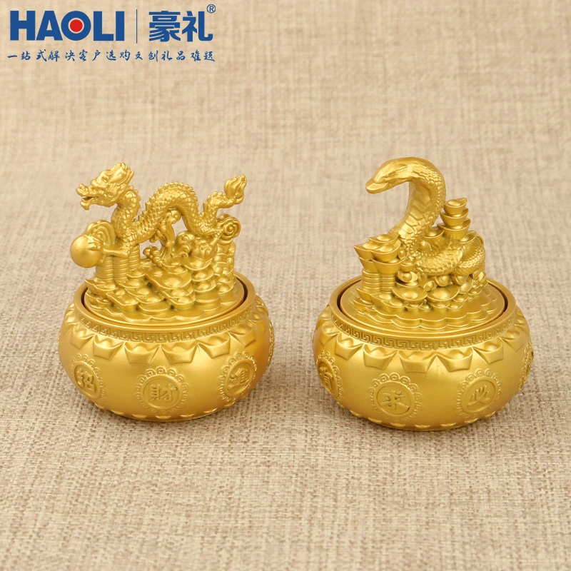 新款十二生肖聚宝盆转转摆件创意中式家居客厅办公桌面装饰工艺品