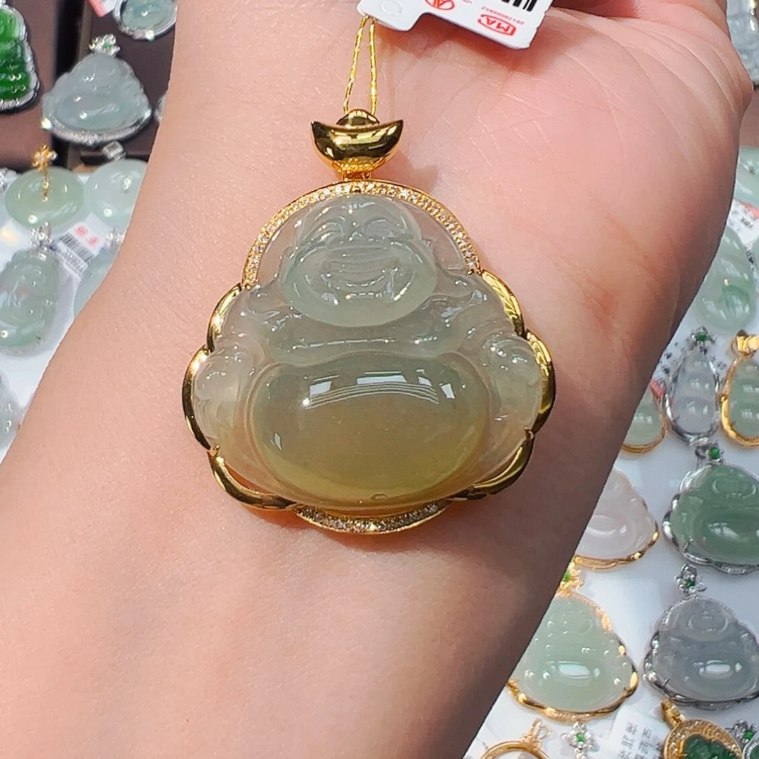 吊坠(不含链)18K金镶嵌翡翠佛公