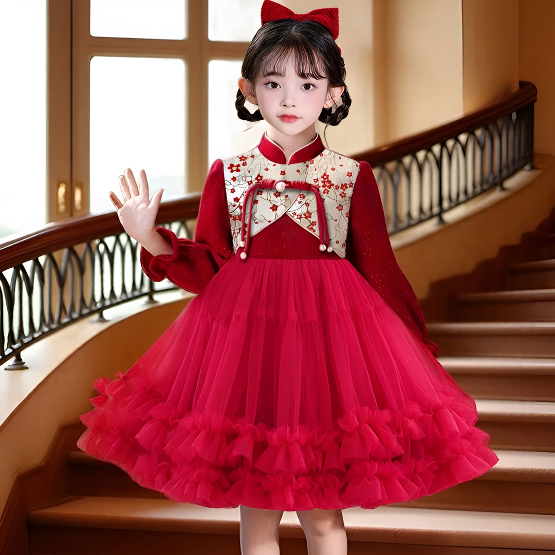 女童连衣裙冬季裙子2025新款秋冬裙儿童冬装小女孩加绒洋气公主裙