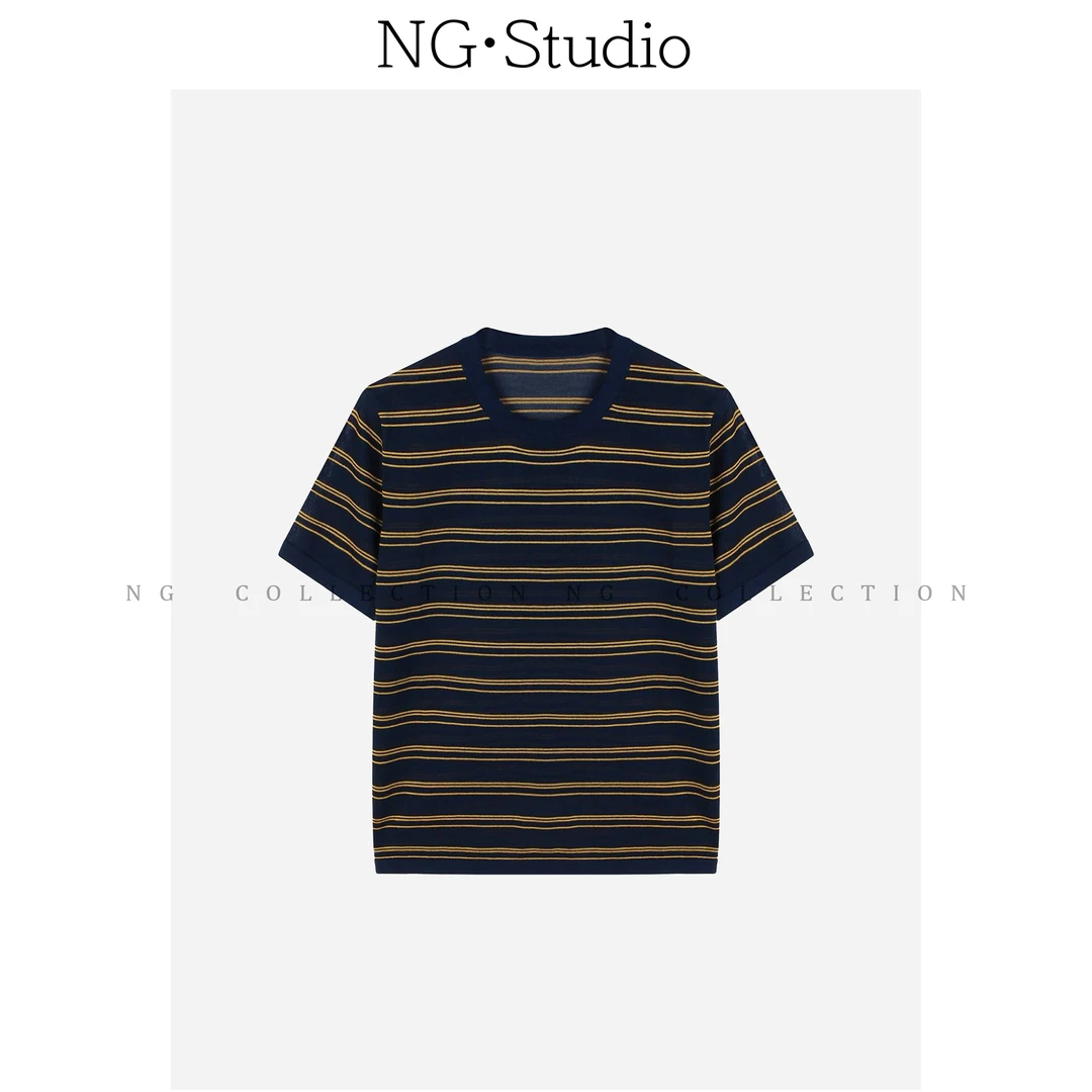 【NG·Studio】时尚撞色条纹休闲短袖上衣女NGX5TX2793