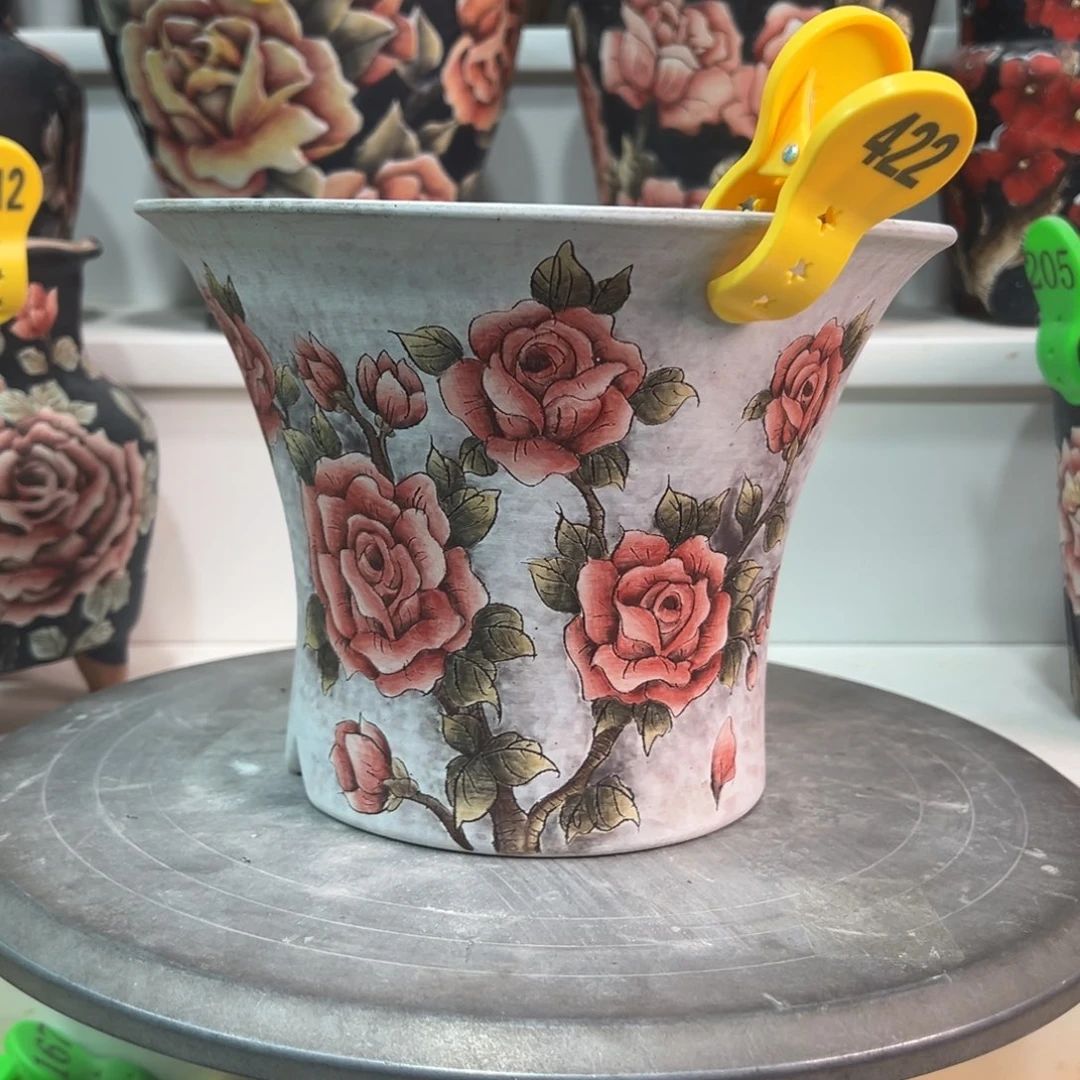 花盆紫砂手绘花422微瑕