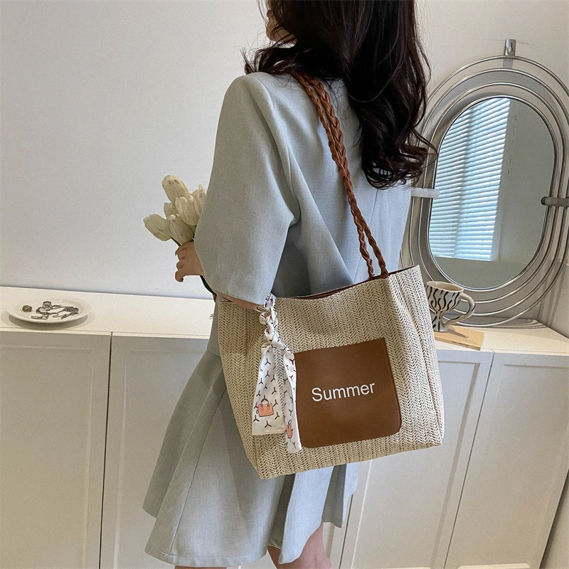 春夏时尚大容量草编编织女包2025新款休闲简约手拎韩版单肩托特包