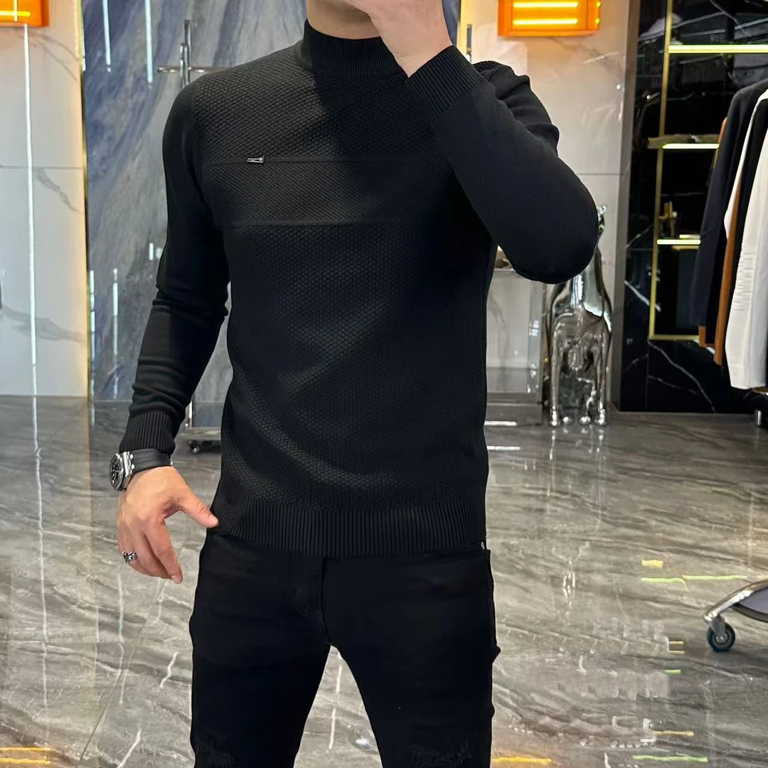 男士810冬季休闲时尚长袖打底衫黑色毛衣