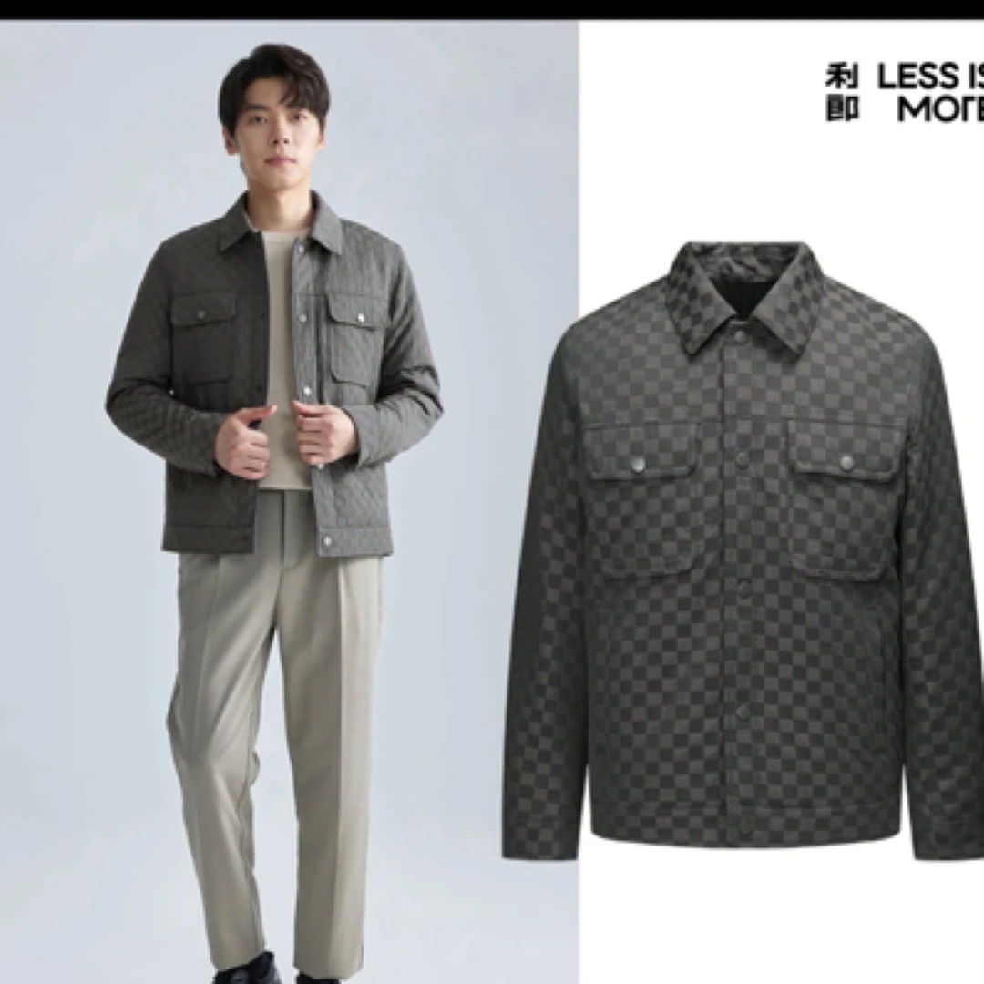 Lilanz/利郎时尚轻薄羽绒服短款-灰绿 男款格子翻领