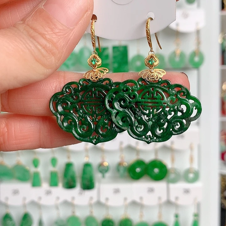 翡翠耳饰18K金镶嵌翡翠