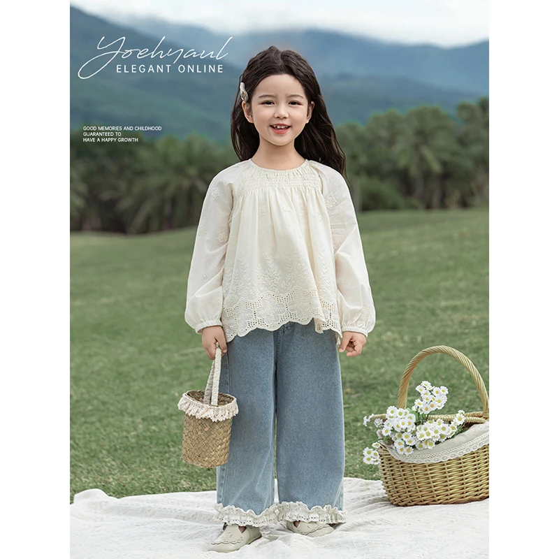 YOEHYAUL/幼悠春贰波【法式宫廷】女童 纯棉蕾丝宝宝洋气衬衫 C3068