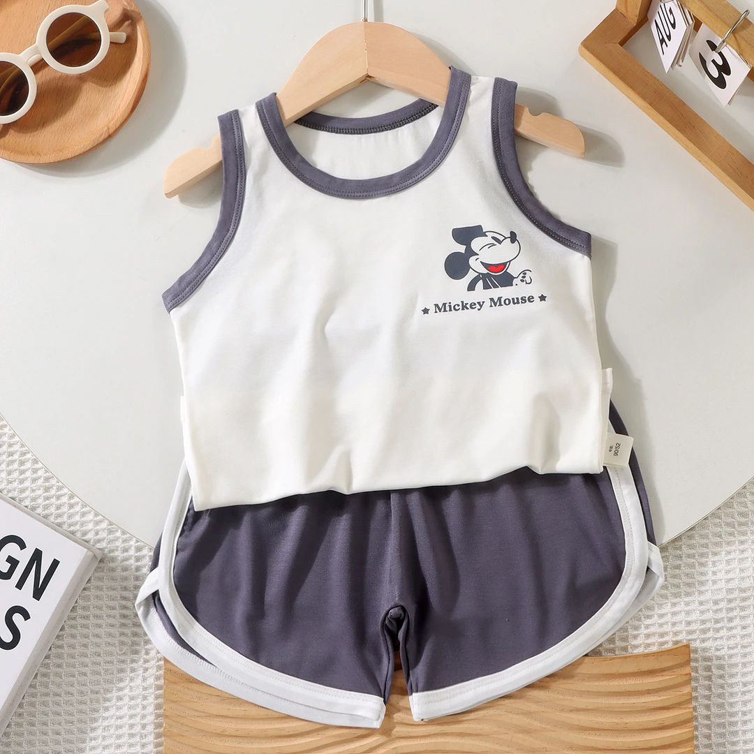 乖布童儿童莫代尔夏季薄款休闲背心套装男宝女宝韩版套装