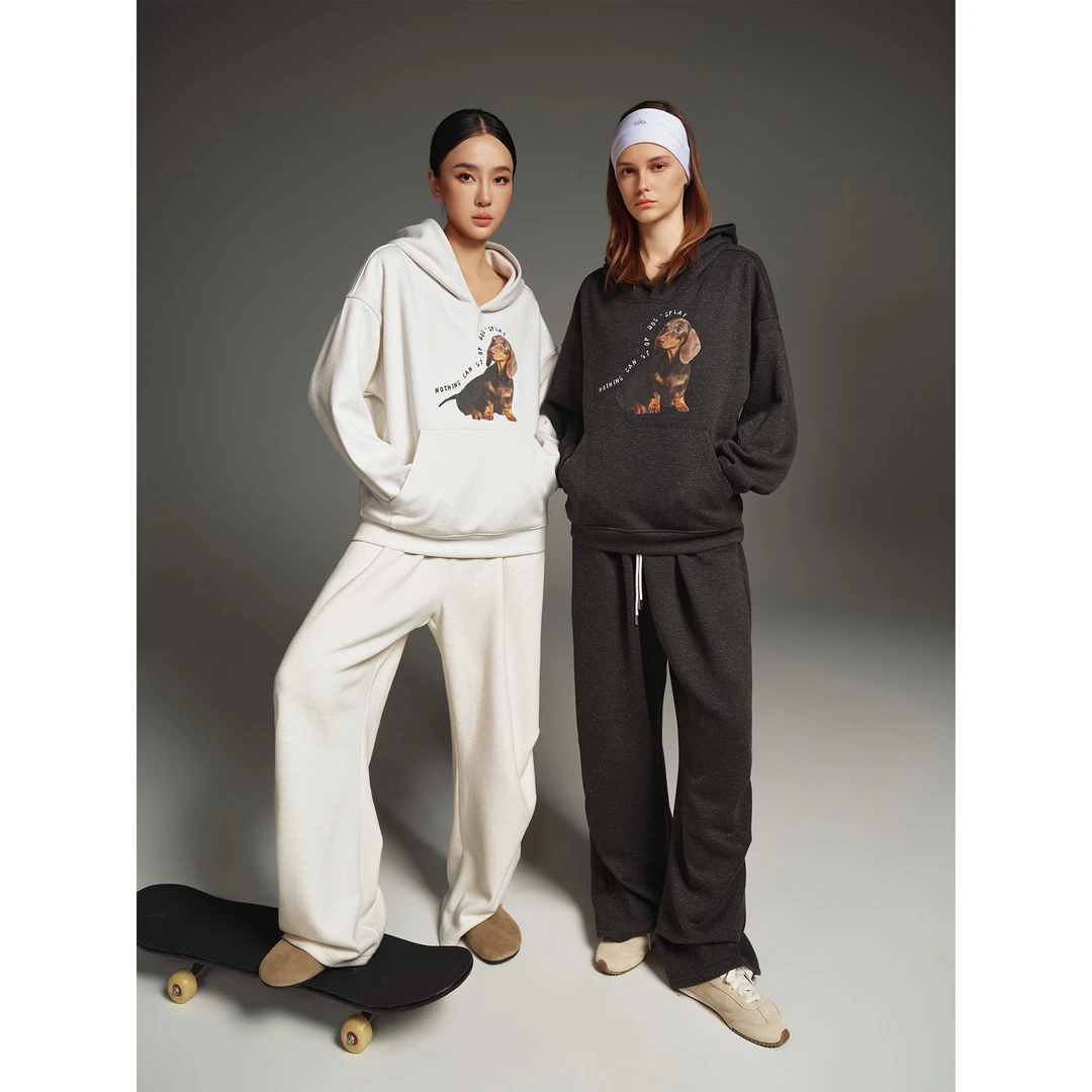 周淼【私心腊肠小狗】醋酸羊毛连帽卫衣柔软阔腿裤套装女ZM25G8789Z