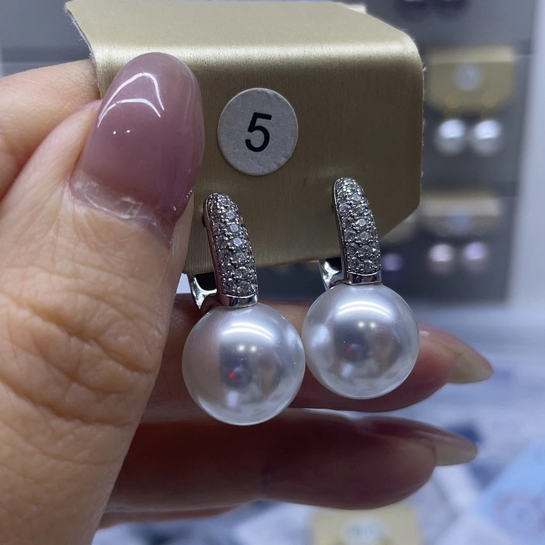 耳饰银S925镶嵌淡水珍珠