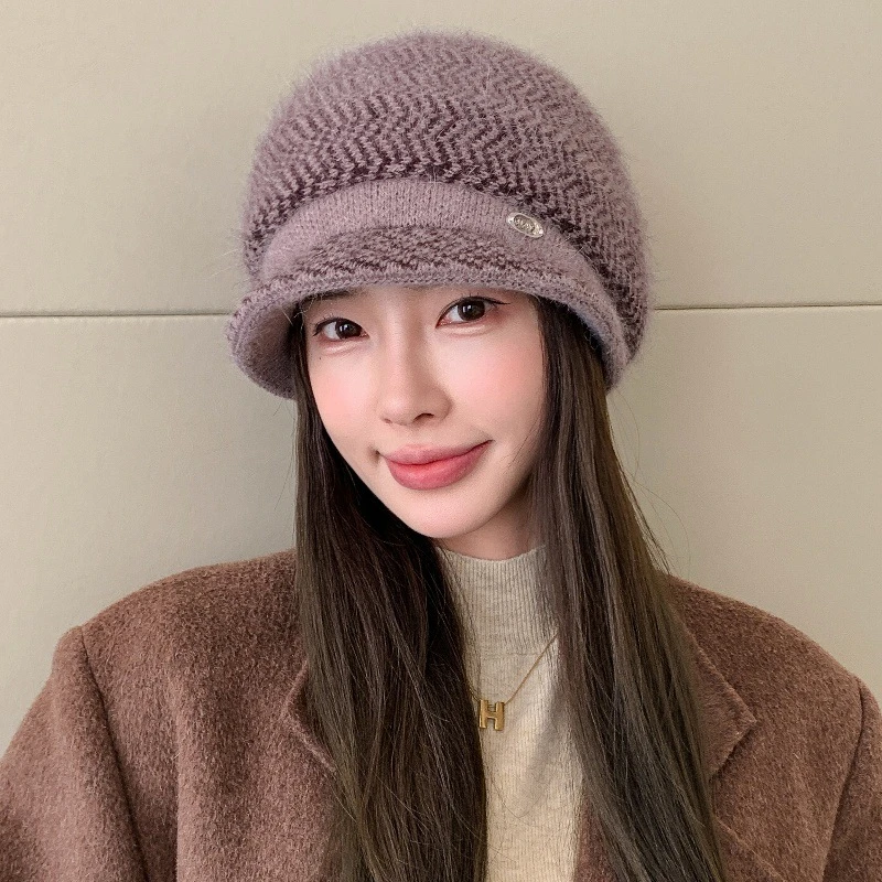 冬季妈妈毛线帽子女加绒加厚鸭舌洋气保暖帽中老年人防寒针织冷帽