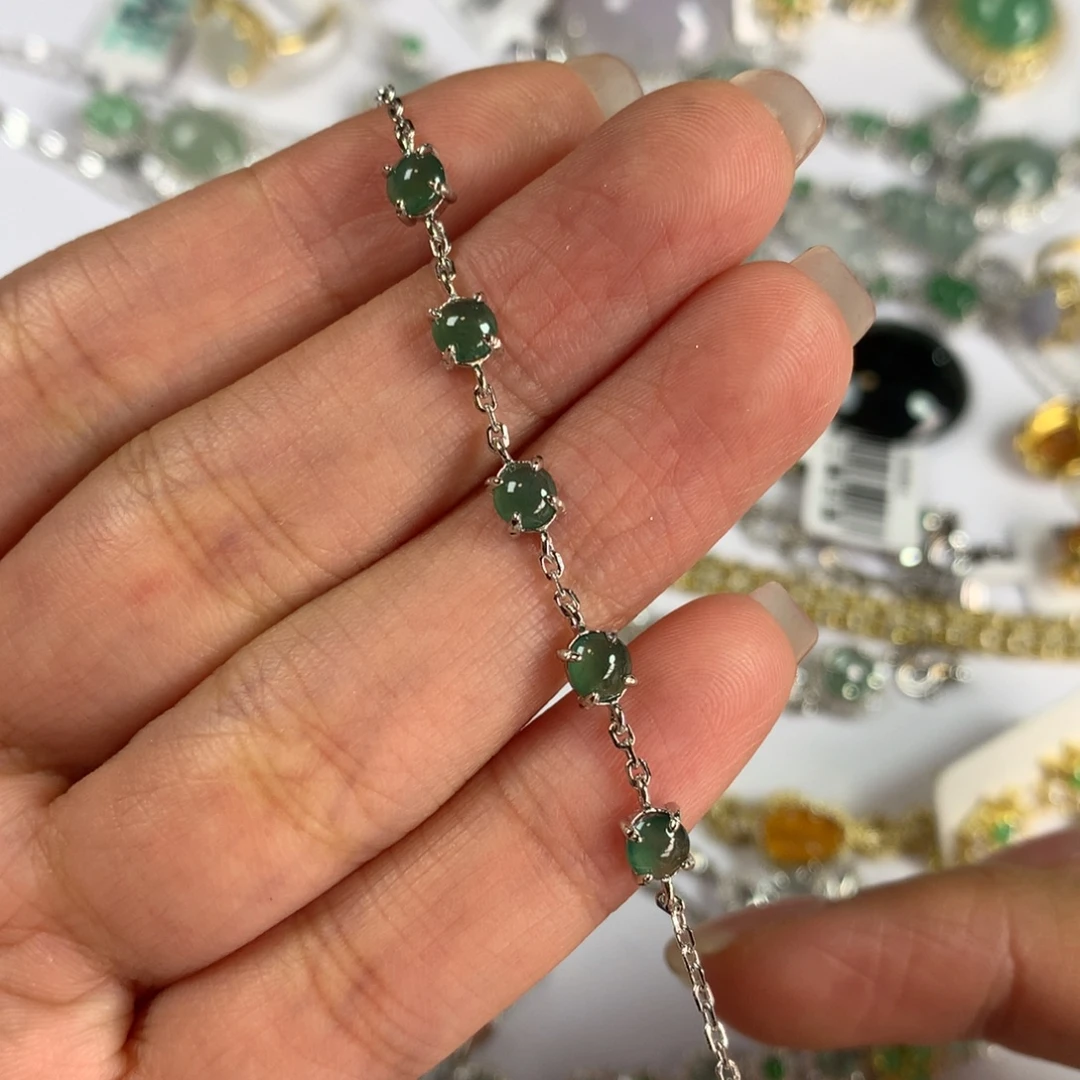 翡翠银S925镶嵌戒指手链