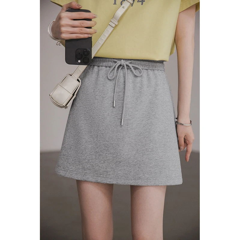 【肯豆半身裙】小谷粒抽绳松紧腰半身裙小个子高腰小A型显瘦裙子