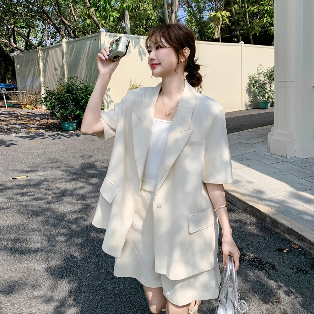 御姐风短袖西装套装女2025夏季新款高级感洋气休闲阔腿裤两件套潮