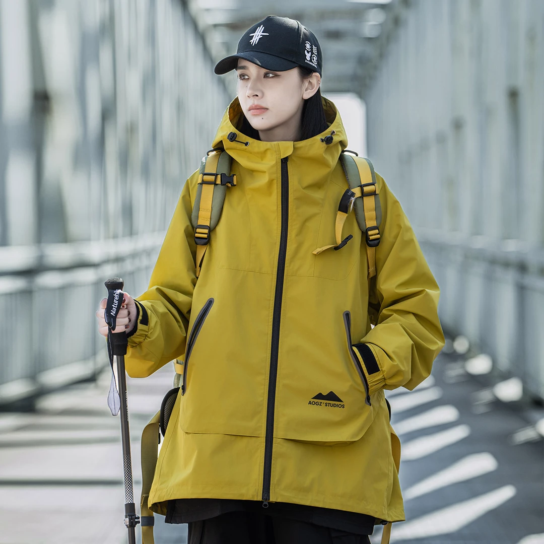 AOGZ户外机能高端登山冲锋外套男女春秋季压胶防风防泼水连帽夹克