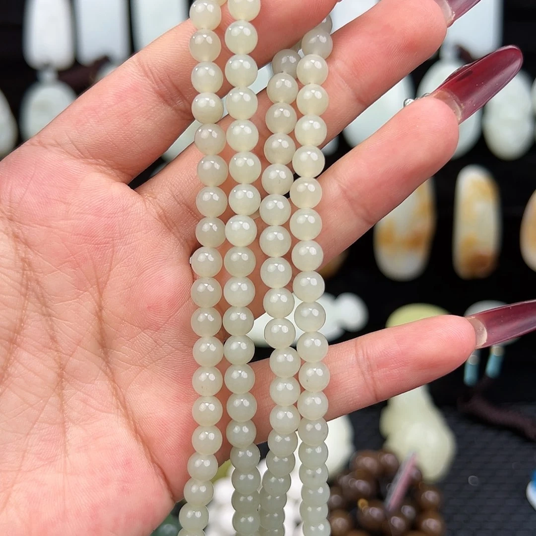 和田玉未镶嵌颈饰于田6mm108颗