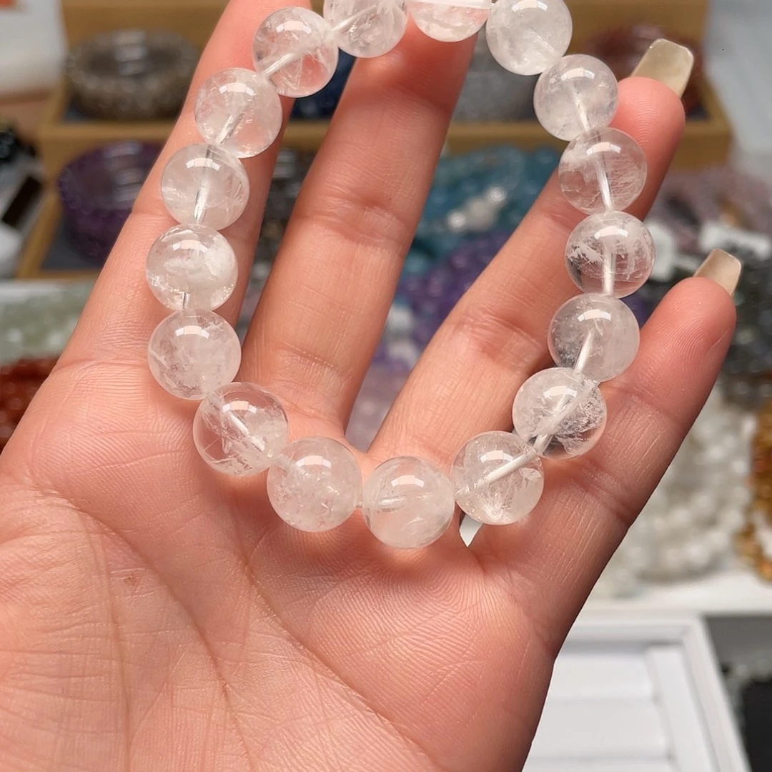 烟晶手链银S925镶嵌灵****a白雪花12