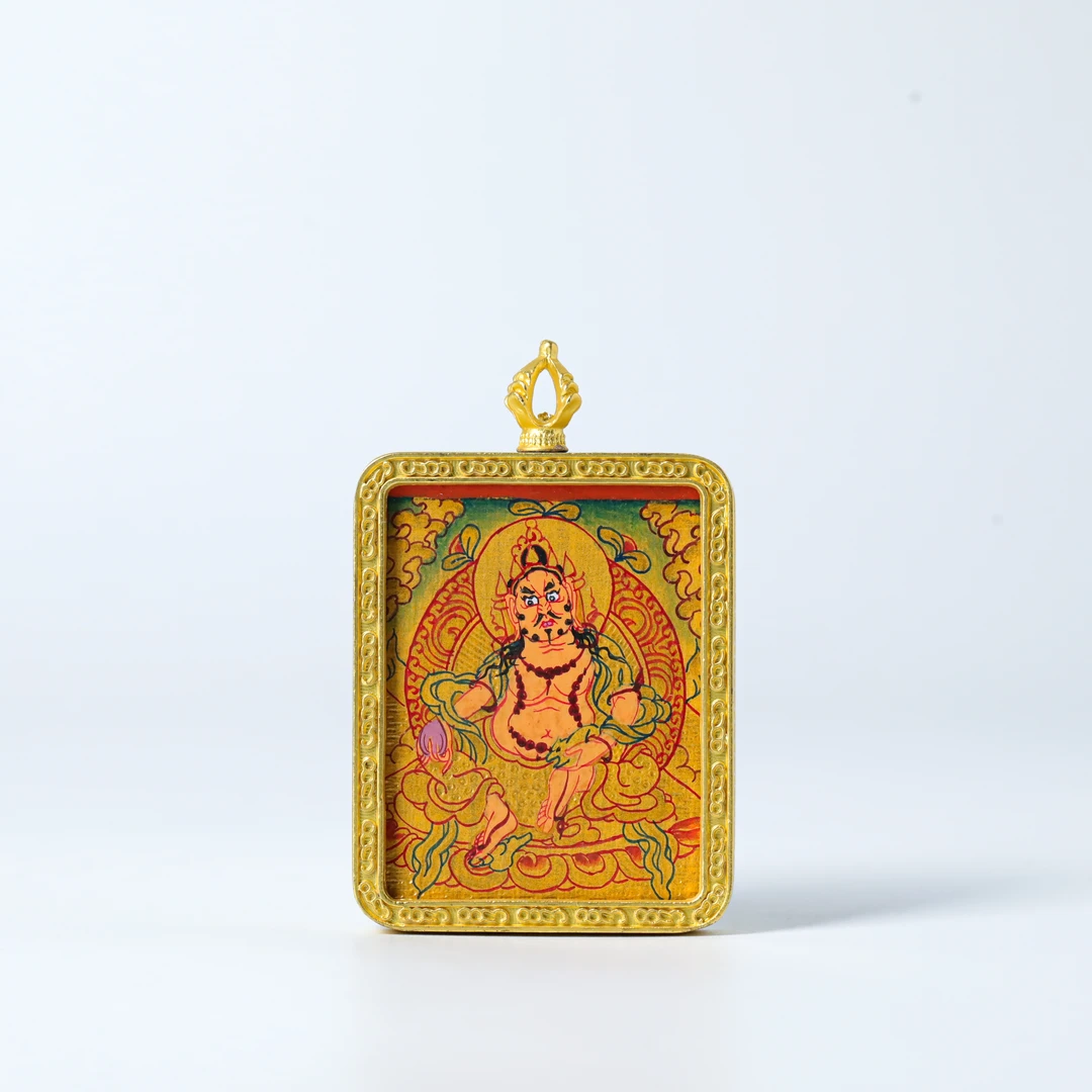 天然矿料尼泊尔画师纯手绘全彩唐卡黄财神40.5*63*8mmMGTK2304-32