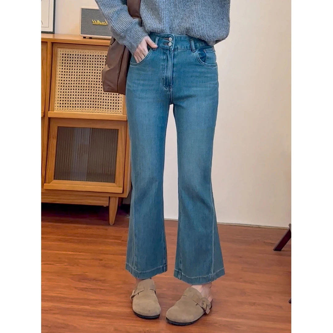 微喇牛仔裤女秋季新款梨形身材大码胖mm高腰宽松显瘦小个子喇叭裤