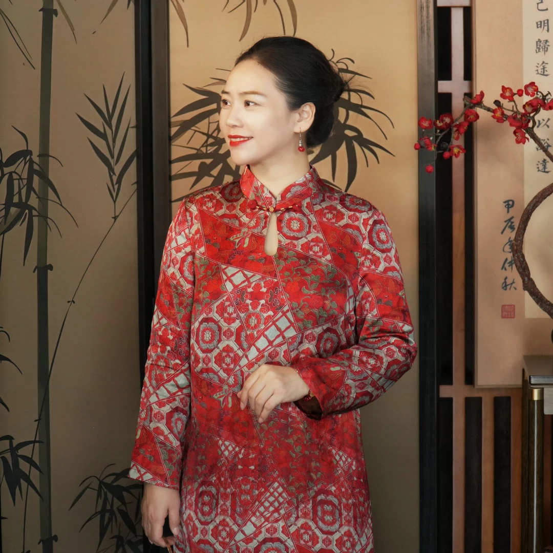 美爱《八达运》香云纱秋冬新款中式风宽松大气连衣裙Q633